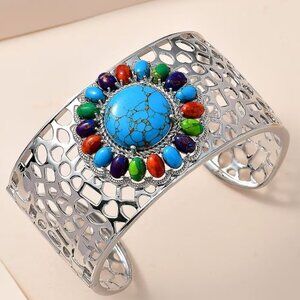 Mojave Multi Color Turquoise Gemstone Cuff Bracelet in Platinum Bond NWT